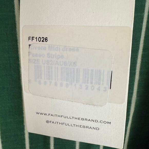 NWT Faithfull the Brand Womens Rivers Wrap Green/White Striped Tie Midi Dress 2 - Picture 9 of 12